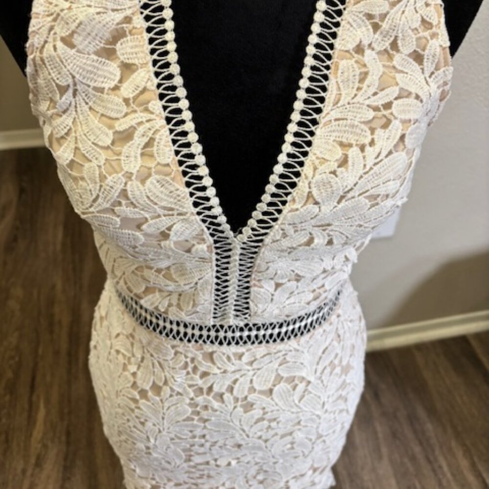 Tobi NWOT Sleeveless Ivory Floral Lace Cutout Above Knee Lined Dress Small - Picture 2 of 8
